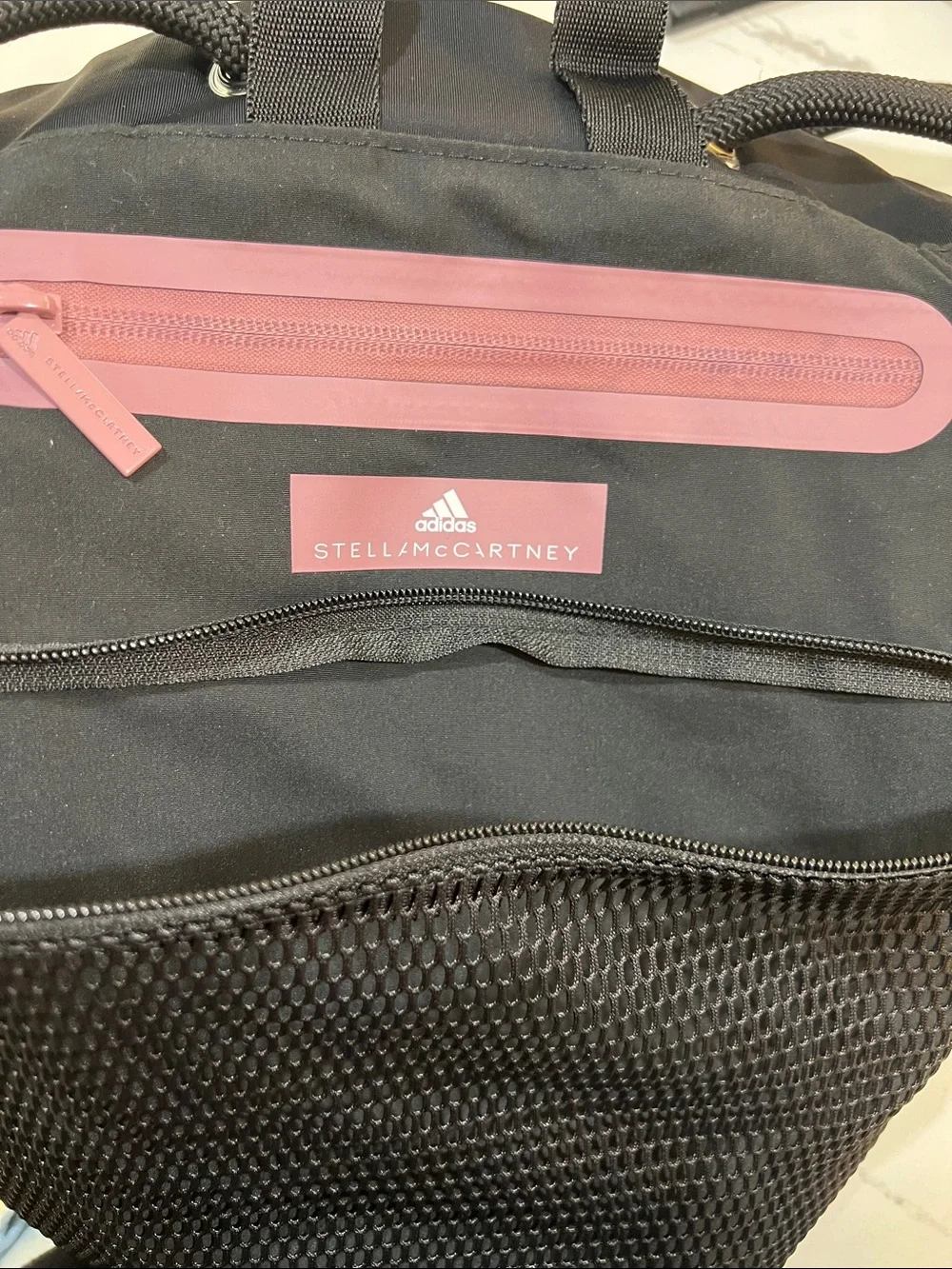 Adidas by Stella McCartney Black Mesh Drawstring Backpack Boxing Gymsack